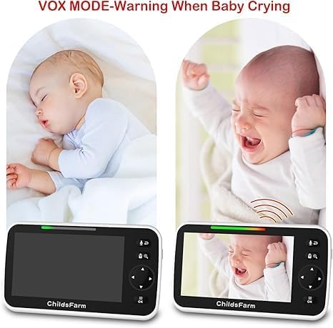 ChildsFarm Video Baby Monitor, 5’’ Screen with 30-Hour Battery, Video Baby Monitor with Camera and Audio, Remote Pan-Tilt-Zoom, 2-Way Talk, VOX, Night Vision, 8 Lullabies, 1000ft Range, No WiF