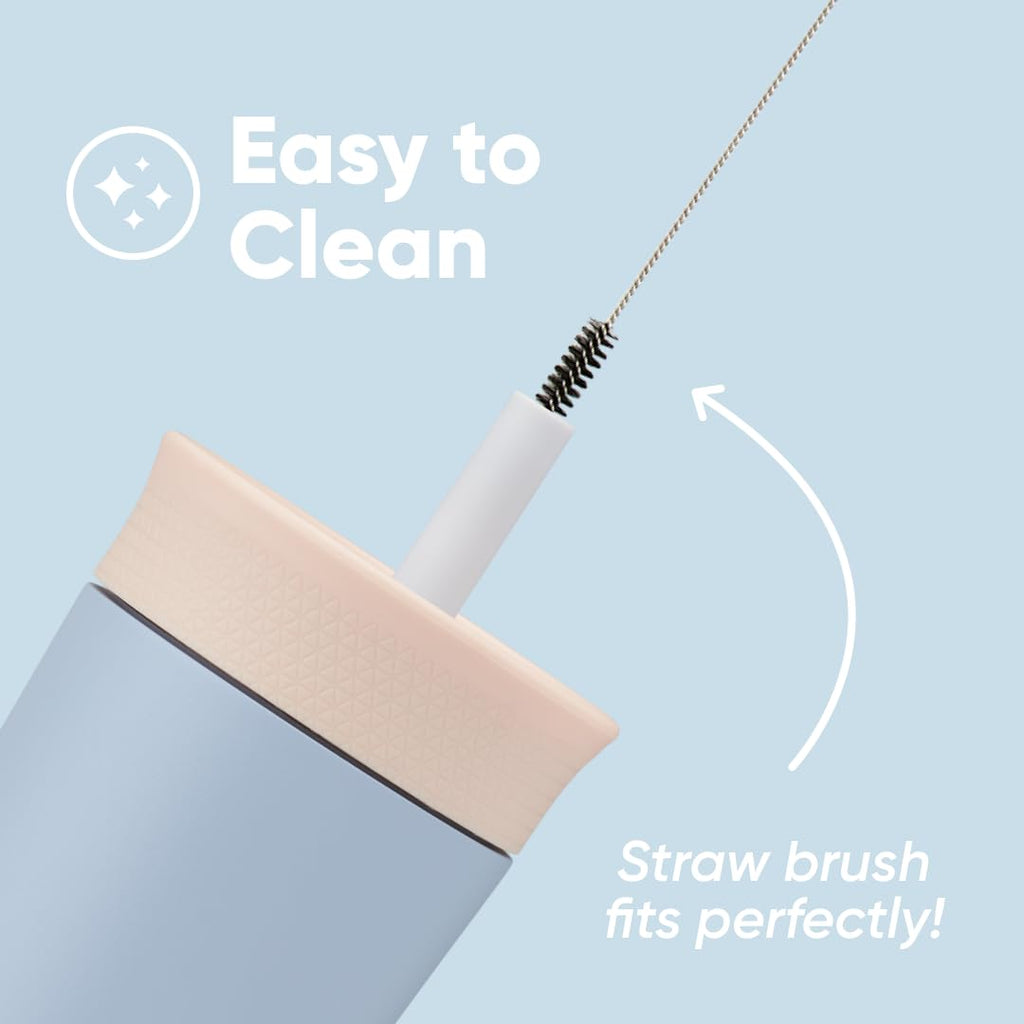 Owala Kids Insulation Stainless Steel Tumbler with Spill Resistant Flexible Straw, Easy to Clean, Kids Water Bottle, Great for Travel, Dishwasher Safe, 12 Oz, Tan and Blue (Seas the Day)