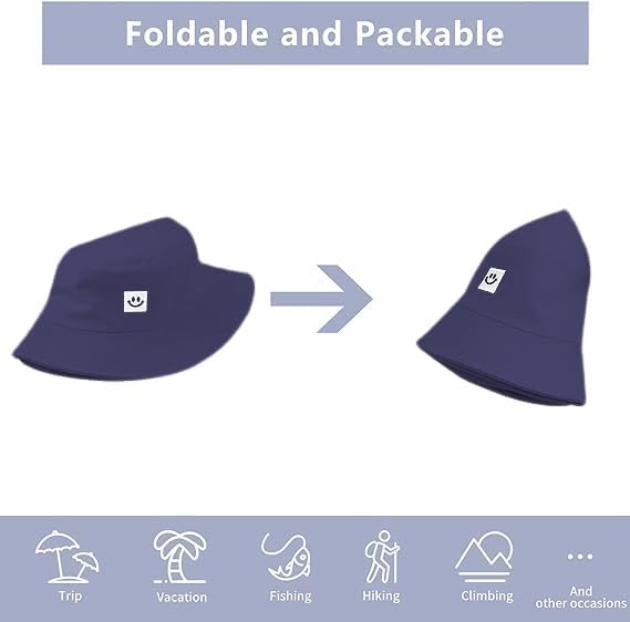 Kids Sun Hat Smile Face Bucket Hat for Girls Boys Summer Sun Protection Cotton Unisex Beach Cap