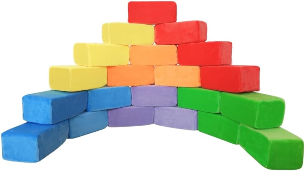 Wonder Space Plush Foam Blocks - Nursery Building & Stacking Toys for Toddlers Boys & Girls, Soft Smooth Velvet Cover, Early Education Gross Motor Skills & Brain Development (24 Bricks, Classic)