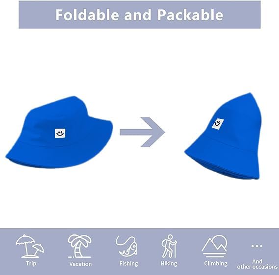 Kids Sun Hat Smile Face Bucket Hat for Girls Boys Summer Sun Protection Cotton Unisex Beach Cap
