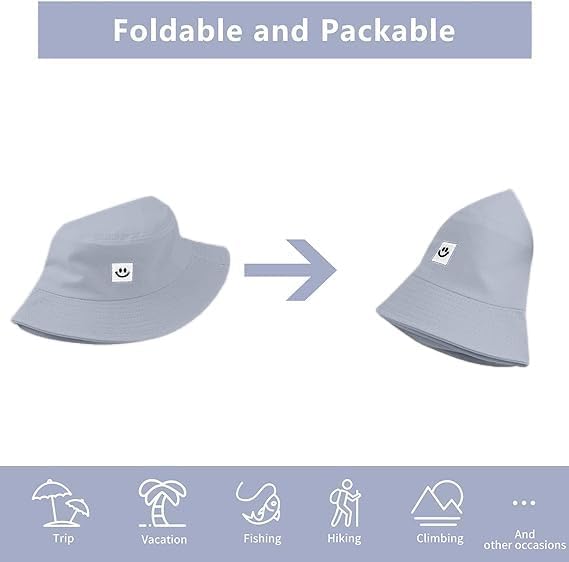 Kids Sun Hat Smile Face Bucket Hat for Girls Boys Summer Sun Protection Cotton Unisex Beach Cap
