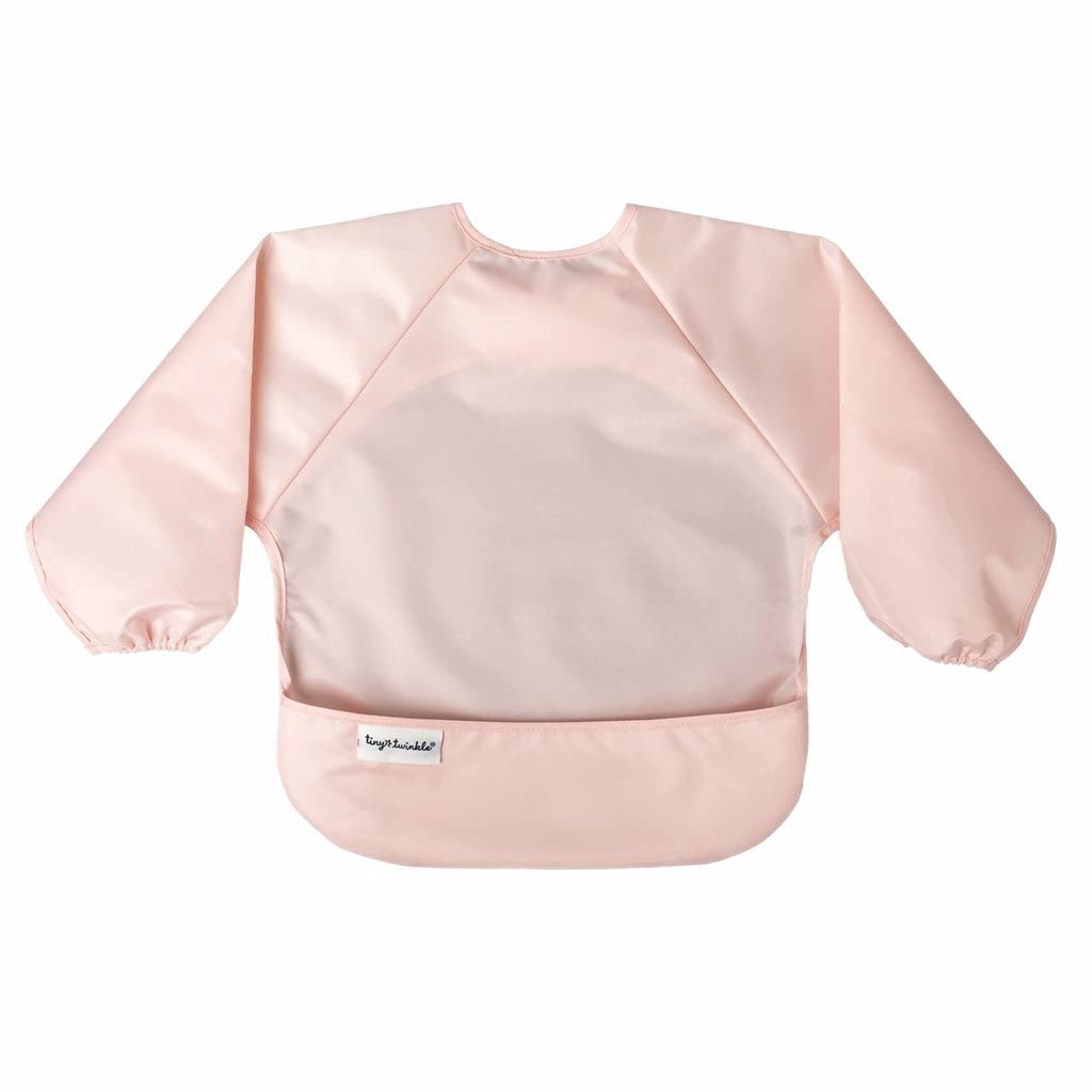 Tiny Twinkle Mess Proof Baby Bibs, 2pk Waterproof Smock Baby Bibs for Eating, Machine Washable Long Sleeve Bibs, Baby Led Weaning, Toddler Bibs, BLW Supplies (Rose Burgundy, Small 6-24 Months)