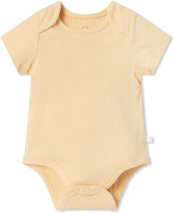 MORI Baby Ribbed Short Sleeve Bodysuit with Envelope Neck and Nickel Free Poppers - Unisex Toddler Romper for Boys and Girls