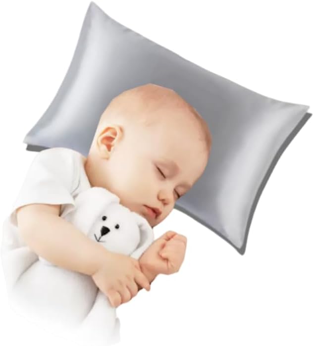 Organic Silk Baby Pillowcase with Zipper, Small 10"x13" Pillow Cover for Boys & Girls, Ideal for Bed & Travel, Soft for Kids Hair & Skin, Hypoallergenic Pillowcases for Toddlers (Grey+Pillow)