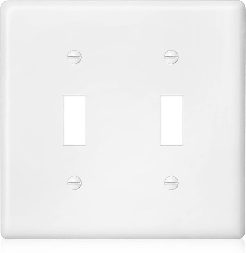Decorator Wall Plate Double Toggle Light Switch Plate Outlet Cover,Unbreakable Polycarbonate Thermoplastic, White (10-Pack, Double Toggle-White)