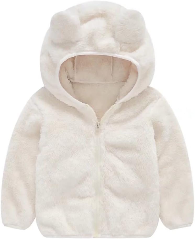 AIWUHE Toddler Boys Girls Hooded Jacket Fleece Hoodie Winter Warm Solid Color Teddy Coat Zip-up Bear Ear Sweater Fall Clothes