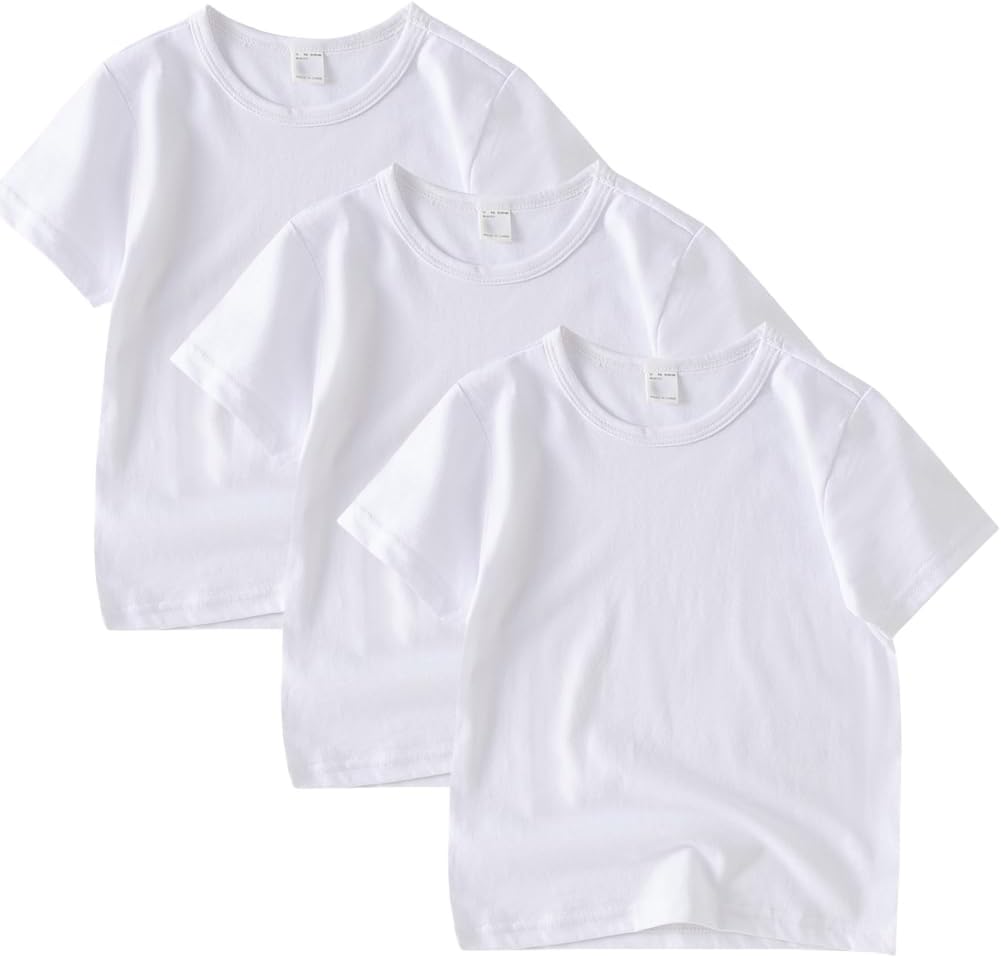 3 Pack Kids T-Shirt Cotton Short Sleeve Tee Shirts for Unisex Boys and Girls Toddler Summer Crew Neck Tops
