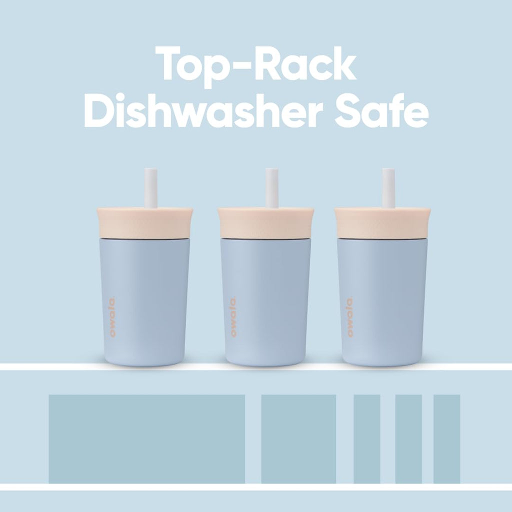 Owala Kids Insulation Stainless Steel Tumbler with Spill Resistant Flexible Straw, Easy to Clean, Kids Water Bottle, Great for Travel, Dishwasher Safe, 12 Oz, Tan and Blue (Seas the Day)