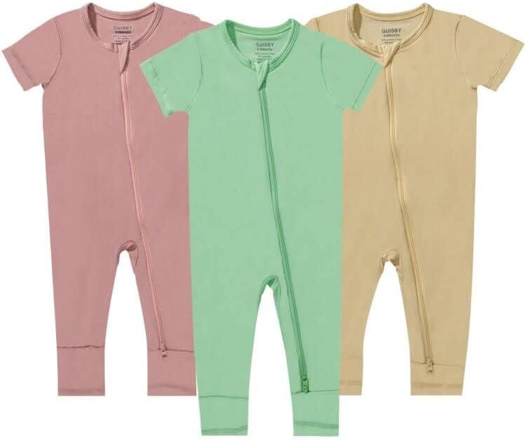 GUISBY Rayon Made from Bamboo Baby Pajamas, Summer Short Sleeve Footless Rompers, 2 Way Zipper Sleeper