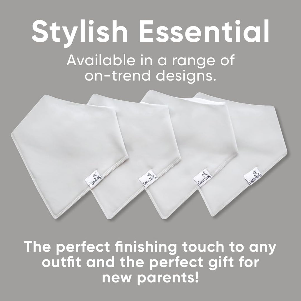 Copper Pearl 4 Pack Soft Cotton Baby Bibs for Drooling and Teething, Absorbent Drool Bibs for Baby Girl and Boy, Adjustable to Fit Newborns to Toddlers (Gray Basics)