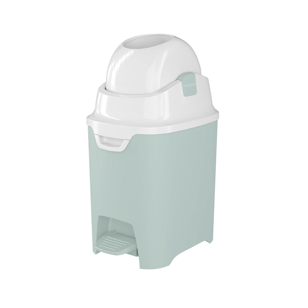 Foundations Mini Hands-Free Diaper Pail with Airtight Lid - Durable & Odorless Diaper Disposal, Large Capacity, Holds up to 30 Newborn Diapers, Refill with Any Bags - Green