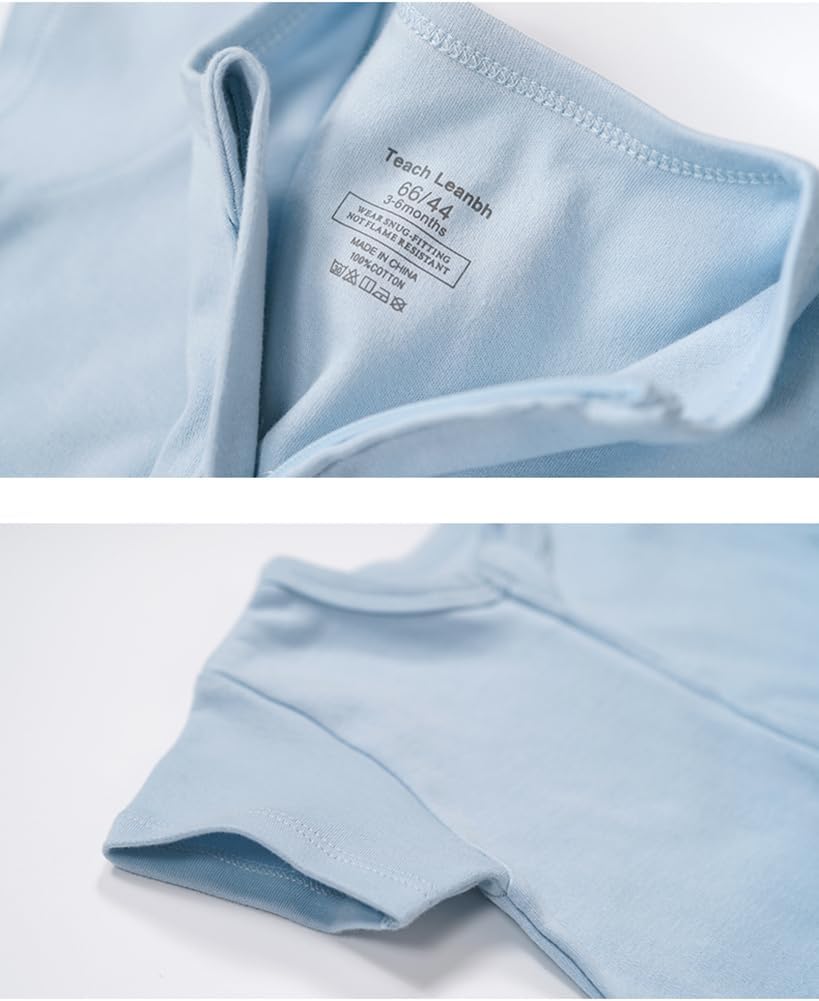 Teach Leanbh Unisex Baby 2 Pack Pajamas Cotton Short Sleeve 2 Way Zipper Printing Soild Romper Jumpsuit Sleep and Play