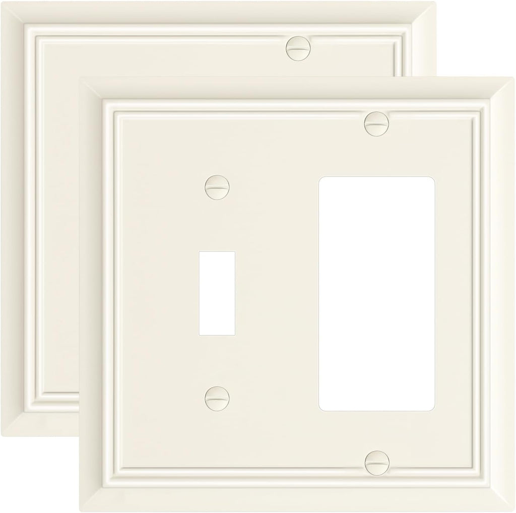 2-Pack Combo Toggle/Decorator Light Switch Cover Plate, Light Almond Decorative Electrical Outlet Covers, Durable Natural Bamboo Fiber Switch Plates and Outlet Covers, Corrosion Resistant
