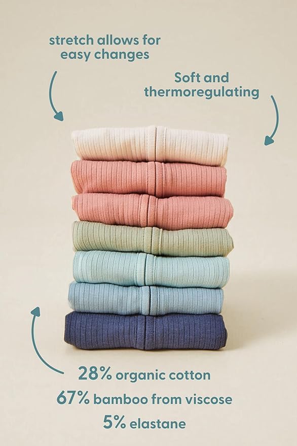 MORI Baby Ribbed Short Sleeve Bodysuit with Envelope Neck and Nickel Free Poppers - Unisex Toddler Romper for Boys and Girls