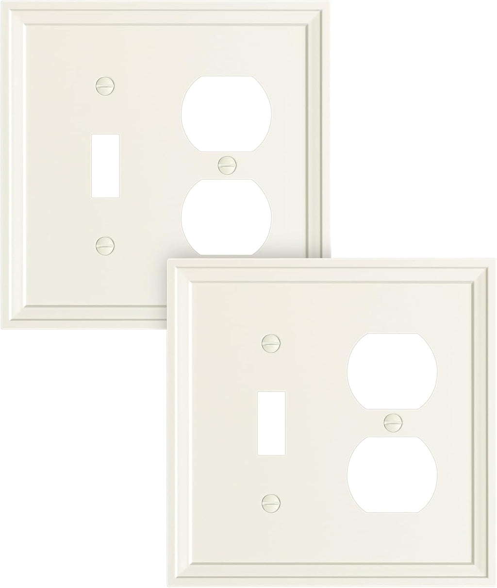2-Pack Combo Toggle/Duplex Light Switch Cover Plate, Light Almond Wall Outlet Cover Plate, Natural Bamboo Fiber Decorative Wall Receptacle Cover for Electrical Outlets, Light Switch