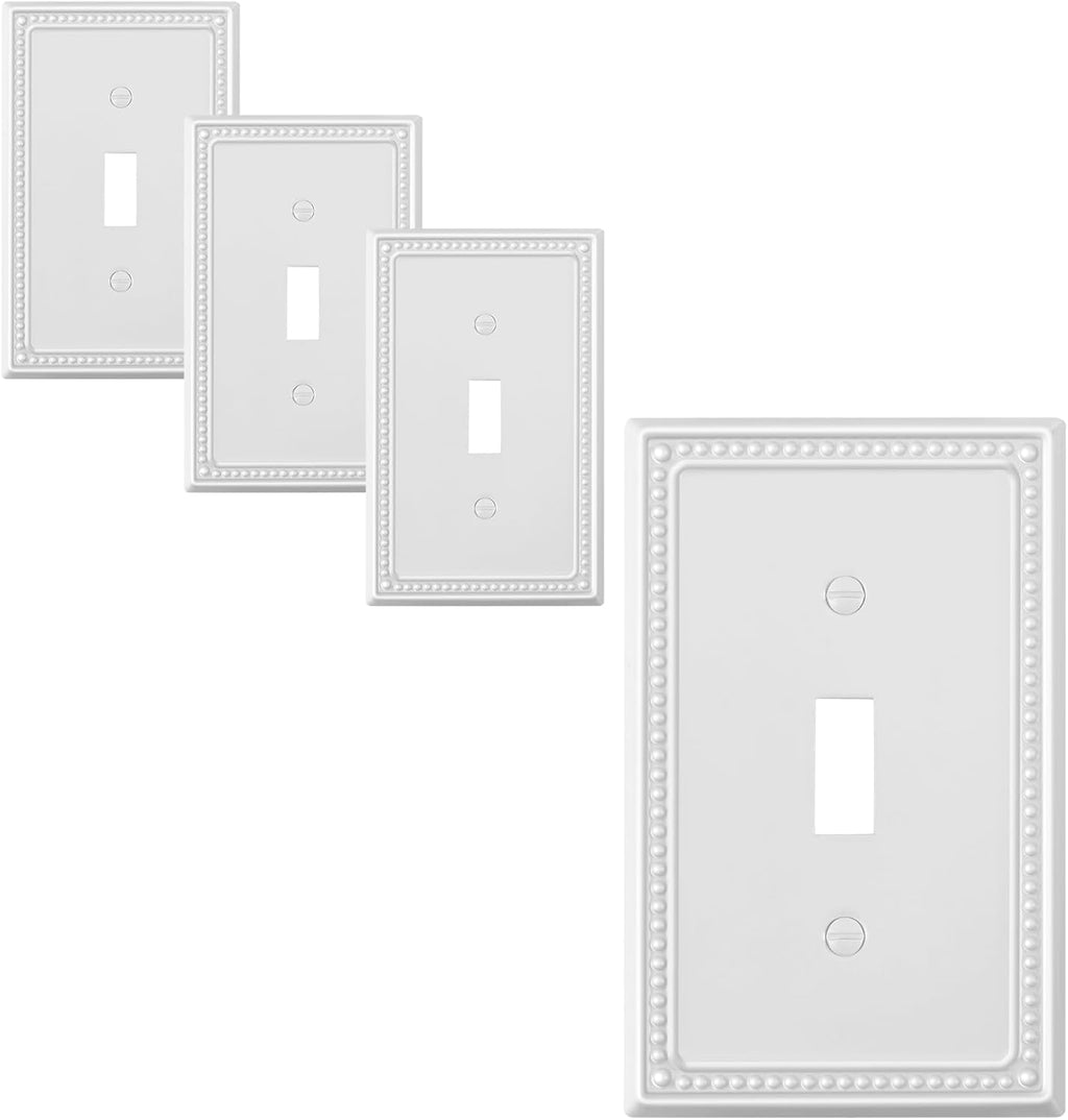 4-Pack Single Toggle Light Switch Cover Plate, Pearls Decorative Switch Plate Covers, Pure White 1 Gang Metal Wall Plate, Corrosion Resistant