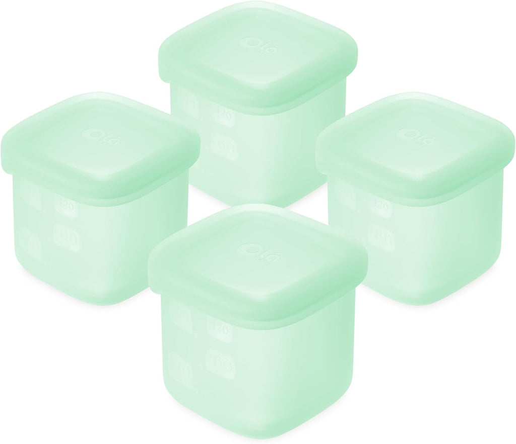 Olababy Clear Sense Silicone Storage Containers 4pk for Baby Food, Snacks, Formula, Puree, Sauce & More | Micro Plastic & BPA-Free | Daycare Essentials for Toddlers and Kids (Mint, 4 oz / 120 ml)