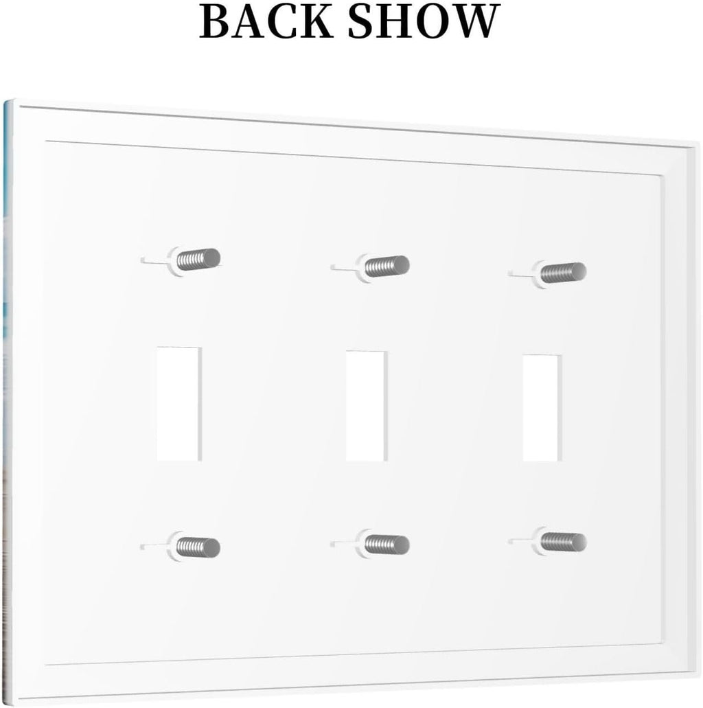 Decorative Switch Plates Beach Waves Brown Wood Starfish Shells 3 Gang Wall Plate Triple Toggle Light Switch Cover Faceplate Electrical Wall Panels For Bathroom Living Room Decor