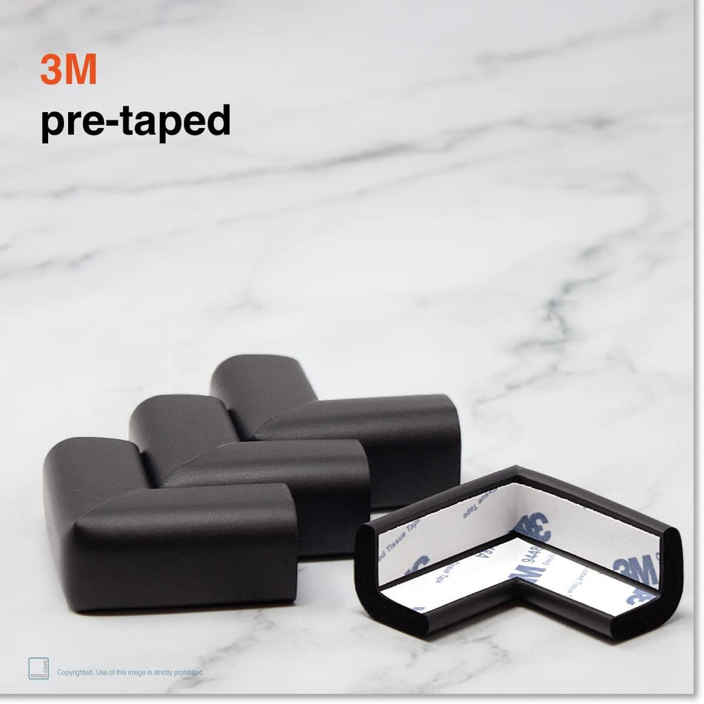 Roving Cove Slim-Fit Corner Protector for Baby Proofing (8 Small Corners), Soft Rubber Foam Furniture Corner Bumper Guards, 3M Adhesive Pre-Taped, Onyx Black