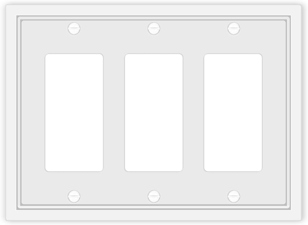 Triple Decorator Light Switch Cover Plate White Classic Decorative Rocker Switch Plates Cover 3-Gang Wall Plate Cover for Decorator, Duplex
