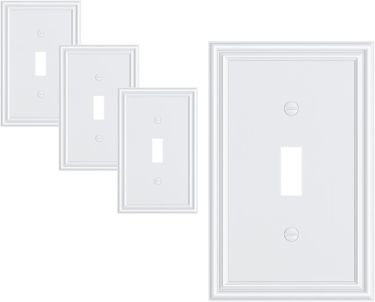 4-Pack Single Toggle Light Switch Cover Plate, Durable Solid Zinc Alloy Decorative Switch Plate Covers, Pure White 1 Gang Wall Plate, Corrosion Resistant