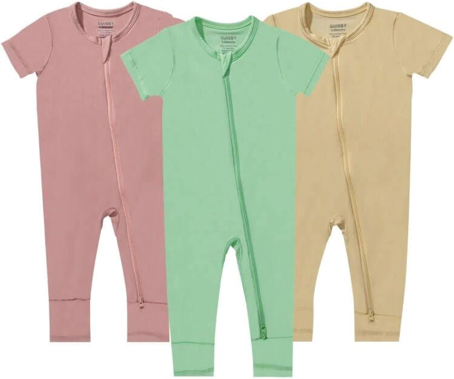 GUISBY Rayon Made from Bamboo Baby Pajamas, Summer Short Sleeve Footless Rompers, 2 Way Zipper Sleeper