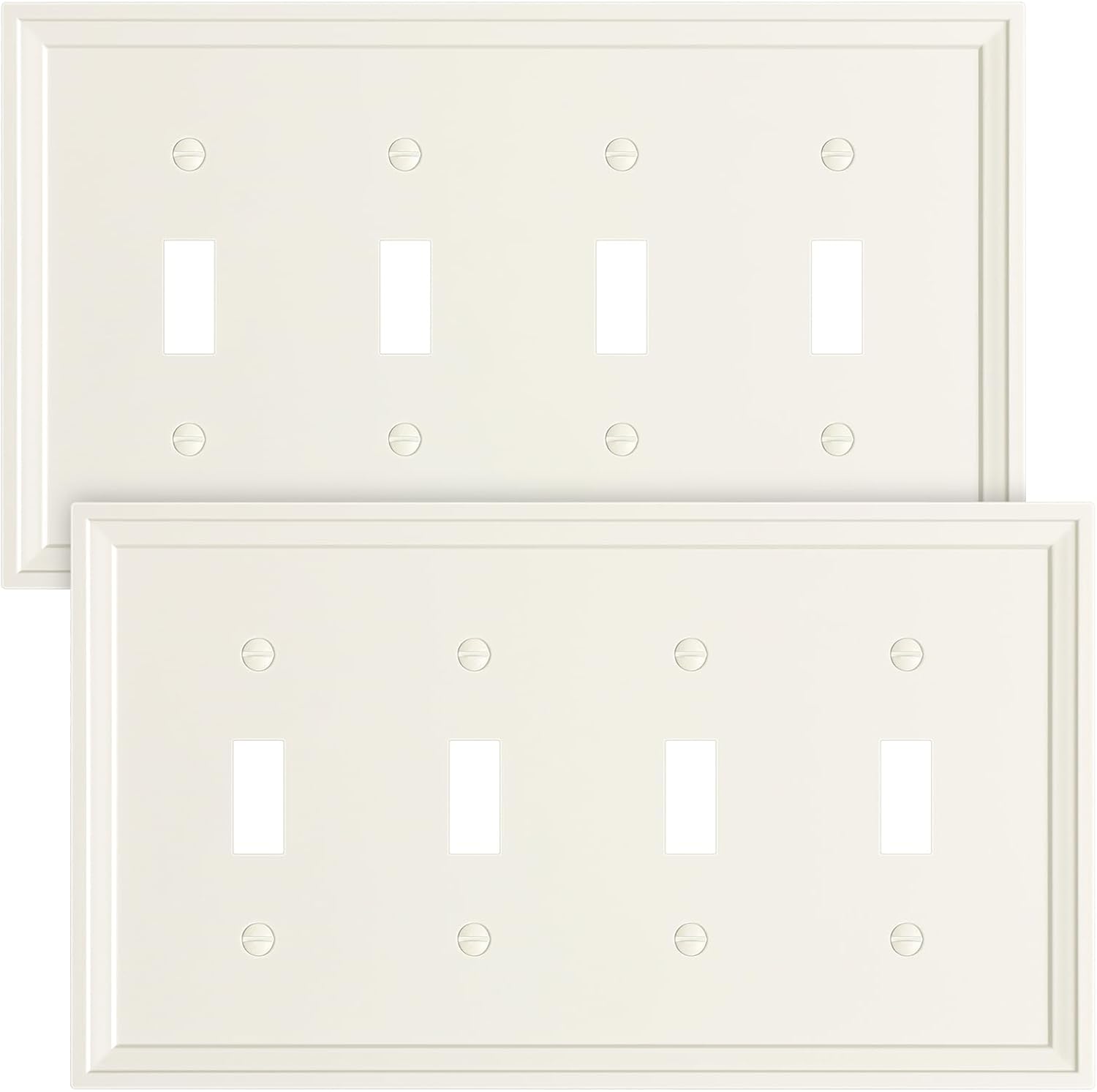 2-Pack Quad Toggle Light Switch Cover Plate, Light Almond Decorative Switch Plate Covers, Natural Bamboo Fiber 4 Gang Wall Plate, Corrosion Resistant