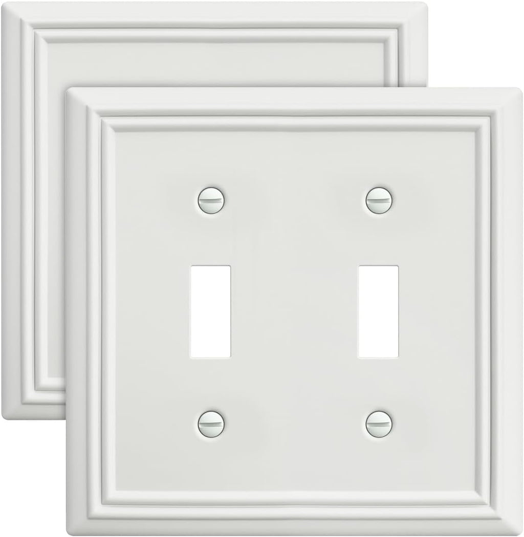 2-Pack Double Toggle Wall Plate, Decorative Light Switch Cover, Metal Switch Plate Cover, Off White Finish, Midsize