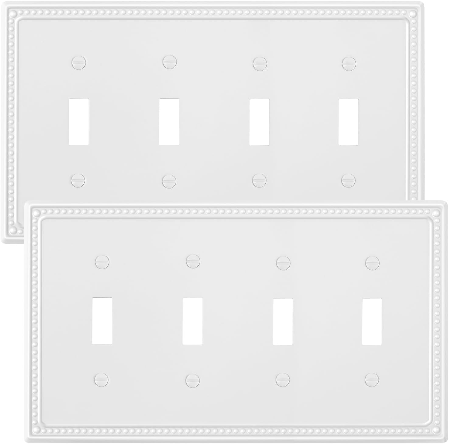 2-Pack Quad Toggle Light Switch Cover Plate, 4 Gang Metal Switch Plate Covers, Pure White Pearls Decorative Wall Plate, Corrosion Resistant