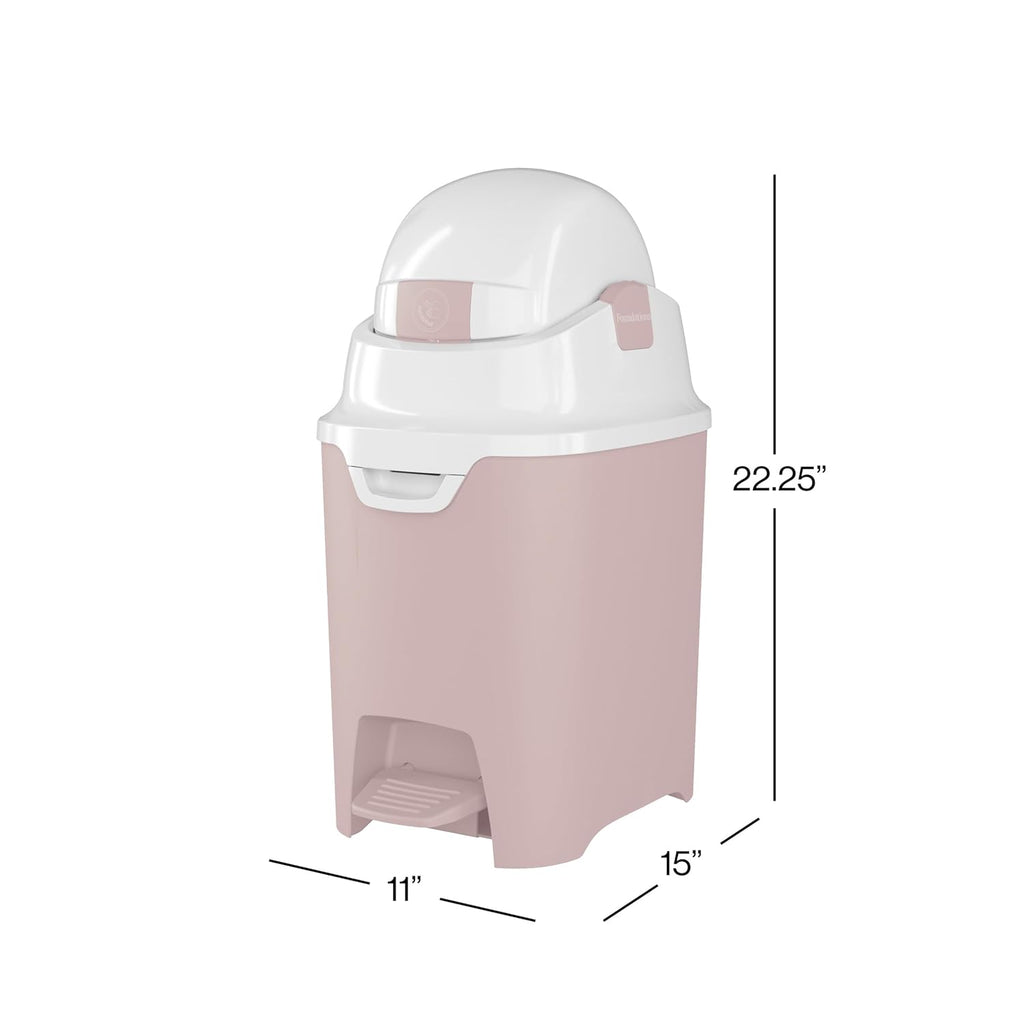 Foundations Mini Hands-Free Diaper Pail with Airtight Lid - Durable & Odorless Diaper Disposal, Large Capacity, Holds up to 30 Newborn Diapers, Refill with Any Bags - Pink