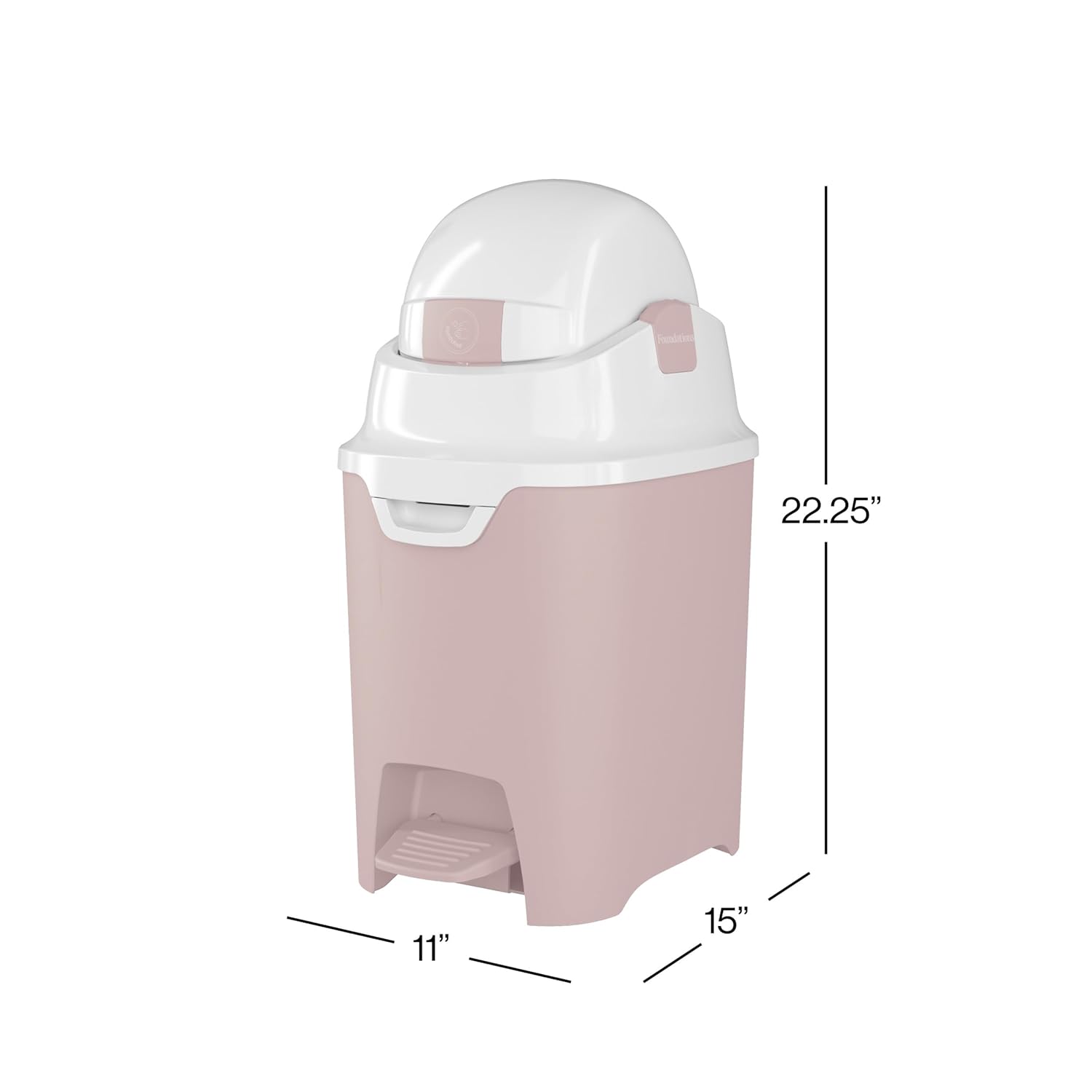 Foundations Mini Hands-Free Diaper Pail with Airtight Lid - Durable & Odorless Diaper Disposal, Large Capacity, Holds up to 30 Newborn Diapers, Refill with Any Bags - Pink