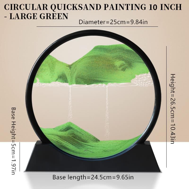 Moving Sand Art Picture 3D Deep Sea Sandscapes Sand Art Liquid Motion Bubbler Timer for Adult Kid Desktop Art Toys for Home Decor and Office(Round+Green+10In)