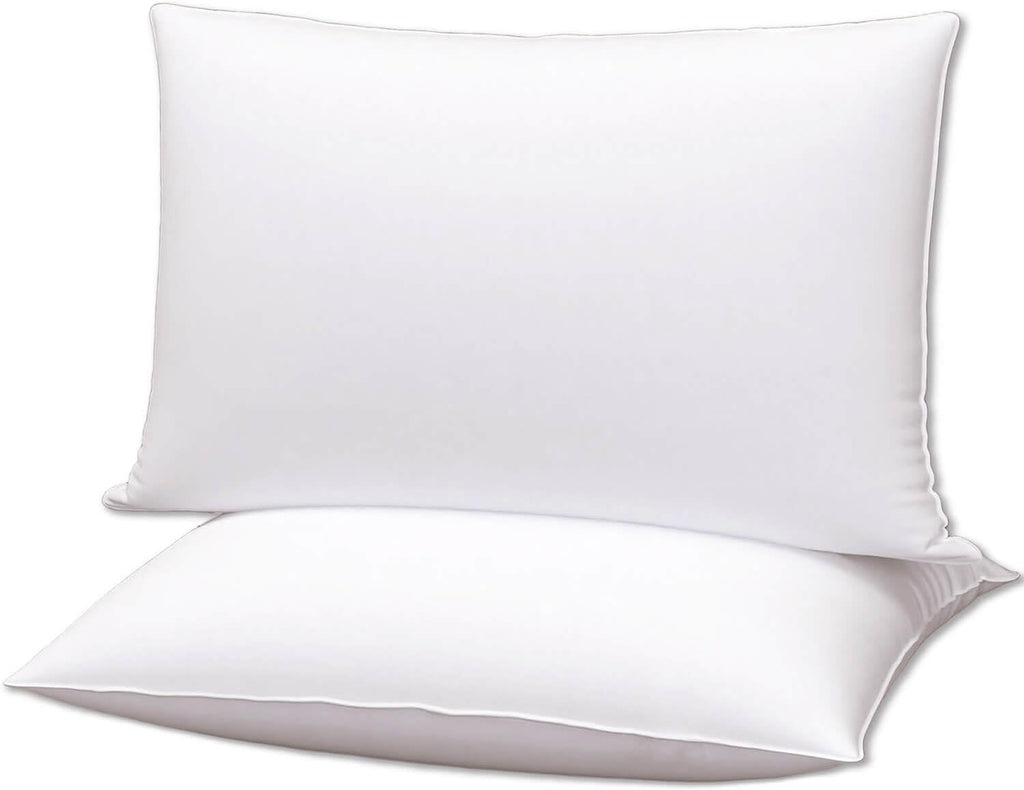 Squishy Flat Bed Pillows Standard Size Set of 2 Extra Soft Thin Pillow for Stomach Sleeping Adults Kids Back Sleeper Plush Fluffy White 20x26 inches