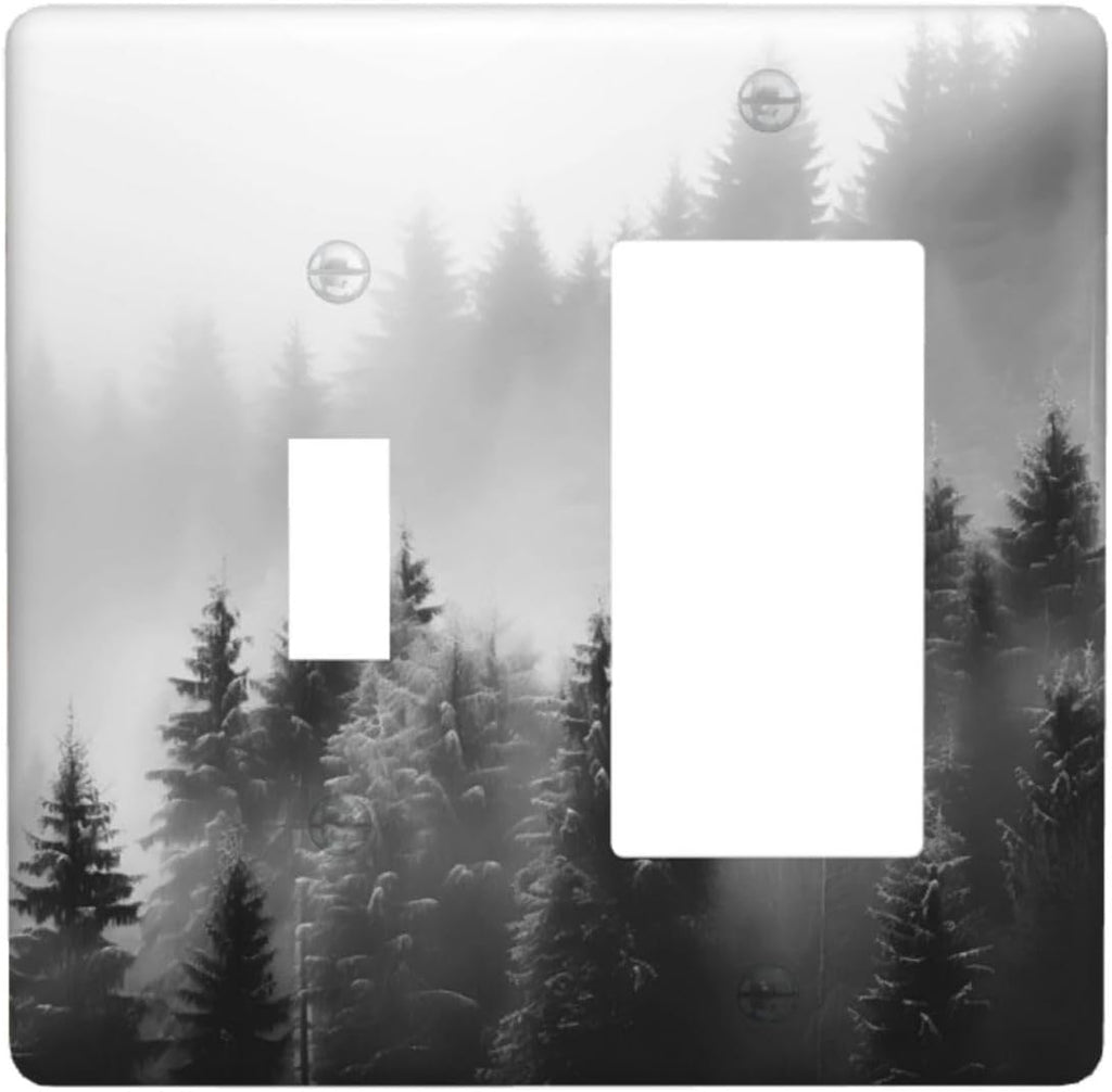 Foggy Forest Natural Scenery Retro Tree Pine Outlet Covers 1 Toggle 1 Rocker Combination Decorative Wall Plate Electrical Switch Plates Light Switch Cover Plate for Bed Room Living Room Decor