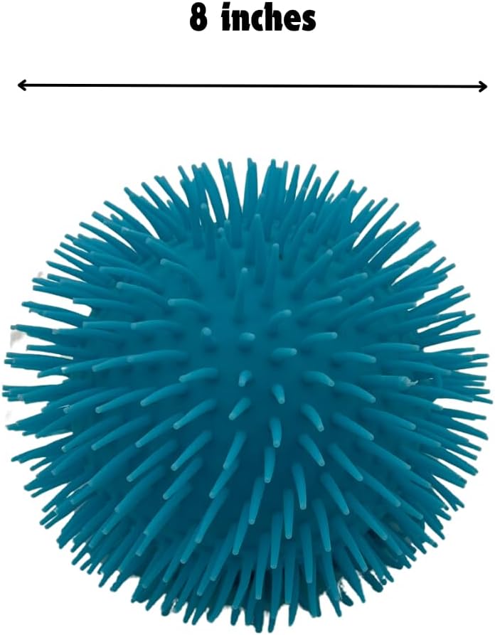 8" Neon Jumbo Puffer Fidget Stretchy Light Up Pon Pon Ball (Blue)
