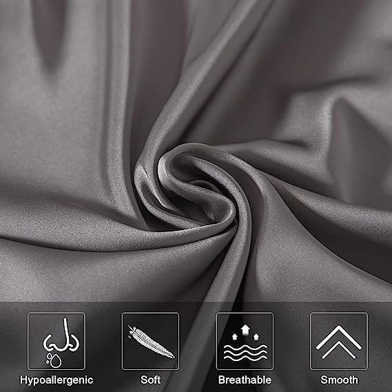 Mulberry Silk Pillowcase for Hair and Skin,Cooling Silk Pillow Case with Hidden Zipper,Allergen Proof Dual Sides Soft Breathable Smooth Silk Pillow Cover for Women (Dark Gray, Body)