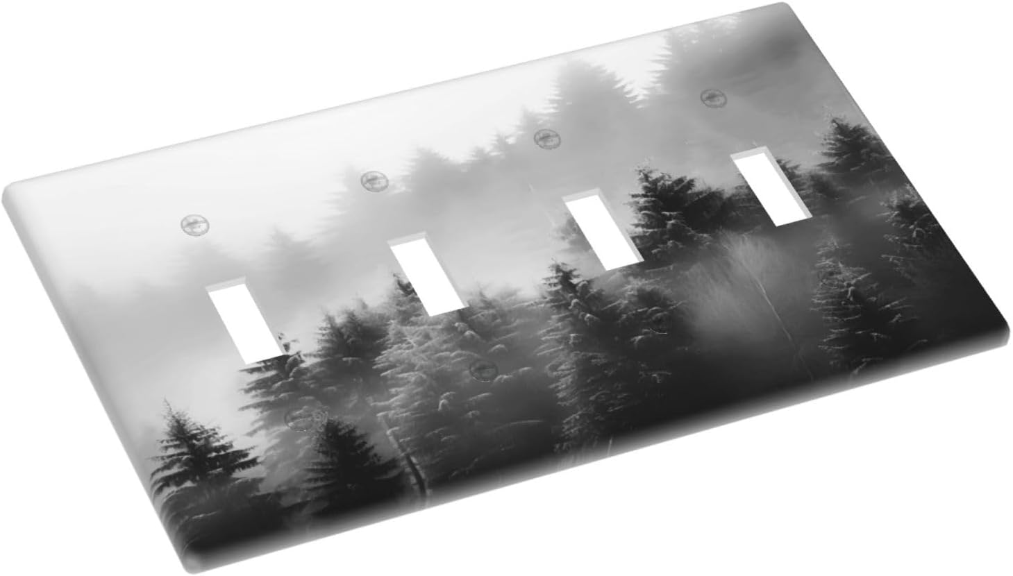 Foggy Forest Natural Scenery Retro Tree Pine Light Switch Covers Quad Toggle Electrical Faceplate 4 Gang Wall Plate Decorative Switch Plates for Bed Room Living Room Decor