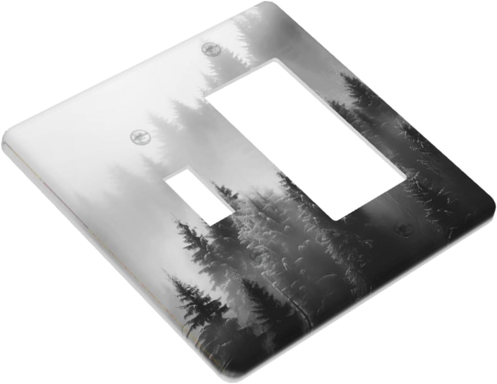 Foggy Forest Natural Scenery Retro Tree Pine Outlet Covers 1 Toggle 1 Rocker Combination Decorative Wall Plate Electrical Switch Plates Light Switch Cover Plate for Bed Room Living Room Decor