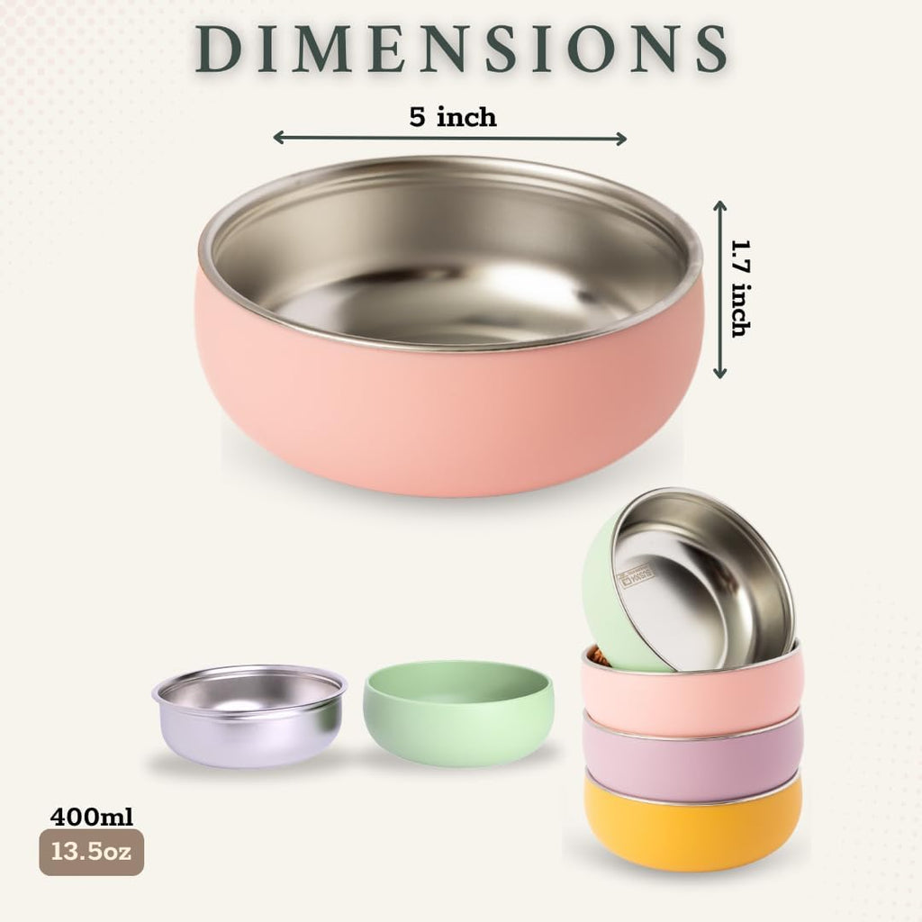 Monkey Proof™ Non-Toxic Stainless Steel Child Bowl 5” with Non-Slip Silicone Shell, (Set of 4 bowls) Unbreakable, Mess Free Feeding for Babies, Toddlers, Kids, BPA free (Misty Blue)