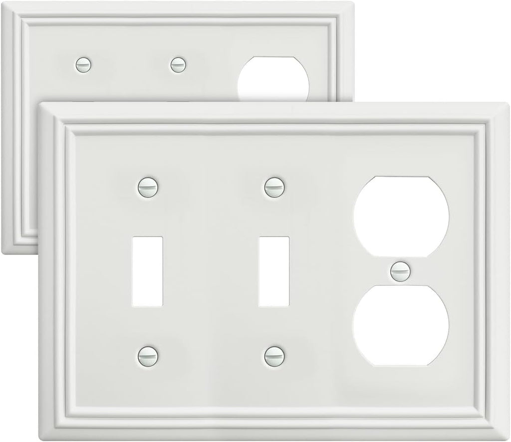 2-Pack Combination Metal Wall Plate, 2 Toggle/1 Duplex Switch Plates and Outlet Covers, Off White Finish, 6.77''*4.88'', Midsize