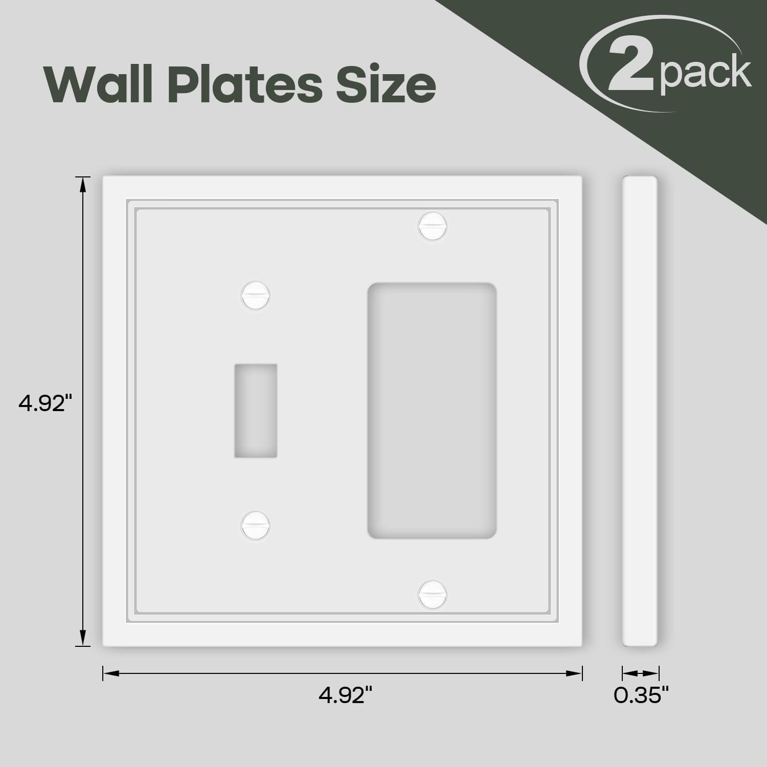 Toggle/Decorator Combo Light Switch Cover Plate White Classic Decorative Switch Plates Cover 2 Gang Wall Plate Cover for Duplex, Toggle, Combo, 2 Pack