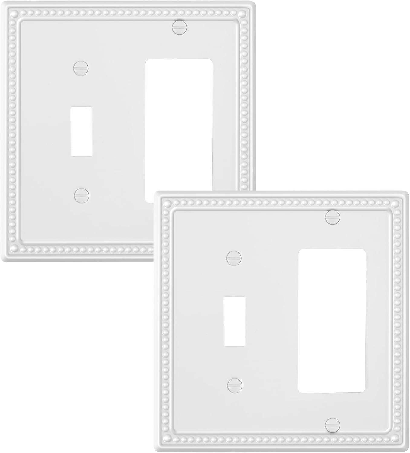 2-Pack Combo Toggle/Decorator Light Switch Cover Plate, Pearls Decorative Electrical Outlet Covers, Metal Wall Switch Plates and Outlet Covers, Pure White