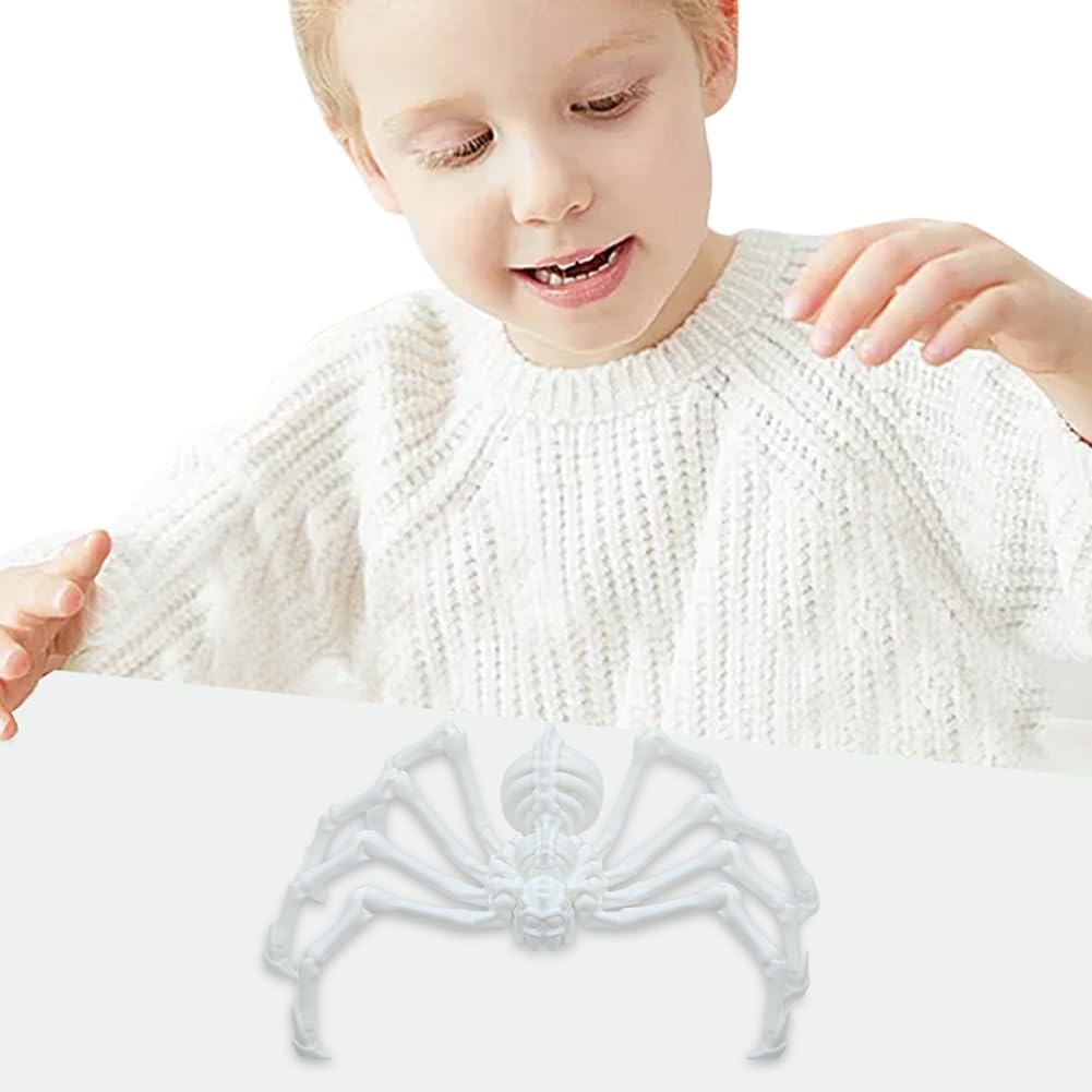 Large Skeleton Spider-Shy Spider,Halloween Decorations Skeleton Spider,Skeleton Spider Skull Bone Animal Skeleton Decorate Animal Halloween Skeleton Props (White)