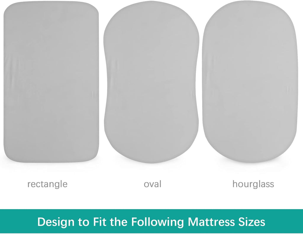 Waterproof Bassinet Sheets Fit for Halo, Dream on Me, Ingenuity, Fisher Price, Delta, Graco and Other Oval Bassinet Mattress, 2 Pack, Ultra Soft Microfiber Sheets, Grey