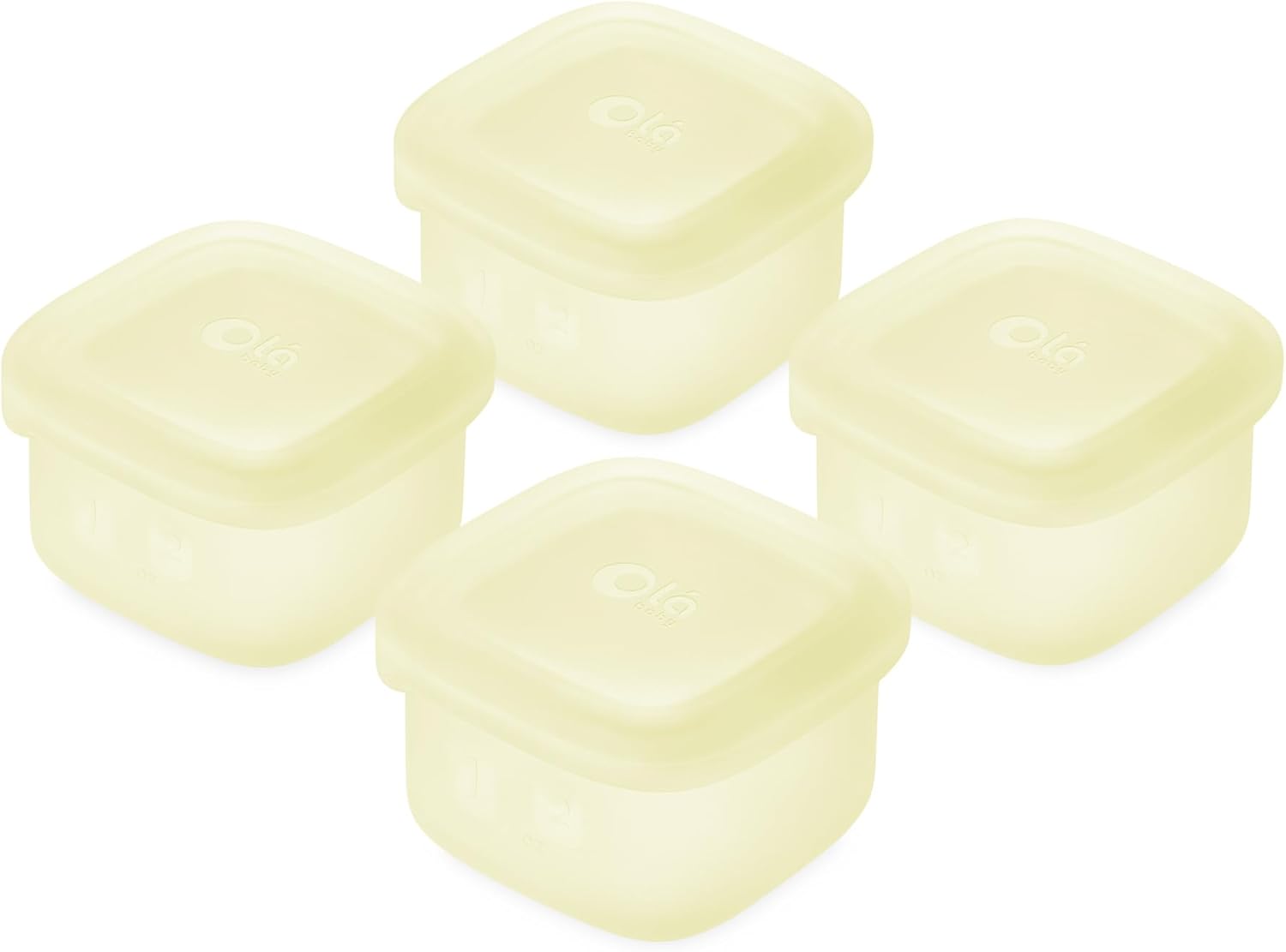 Olababy Clear Sense Silicone Storage Containers 4pk for Baby Food, Snacks, Formula, Puree, Sauce & More | Micro Plastic & BPA-Free | Daycare Essentials for Toddlers and Kids (Lemon, 2 oz / 60 ml)