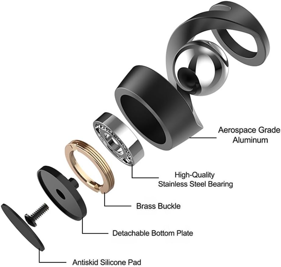 Aerospace Aluminum Adult Fidget Spinner: Optical Illusion Desk Toy, Gravity-Defying Metallic Shape, Stainless Steel Sphere, Stress Relief Kinetic Sculpture (Black Silver)