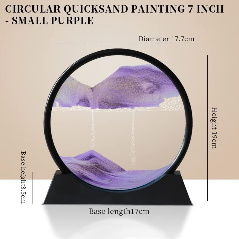 Moving Sand Art Picture 3D Deep Sea Sandscapes Sand Art Liquid Motion Bubbler Timer for Adult Kid Desktop Art Toys for Home Decor and Office(Round+Purble+7In)