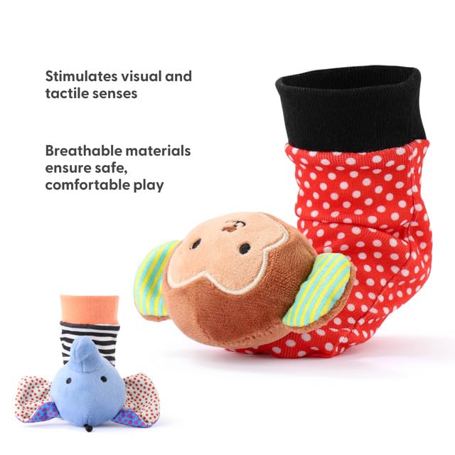 The Peanutshell Sock Rattles Set of 5 - Girl Boy Rattle Socks, Baby Toys 0-6-12 Month, Animal Newborn High Contrast Baby, Infant, Newborn Toys 0-3 0-6 Months Old Babies - Safari