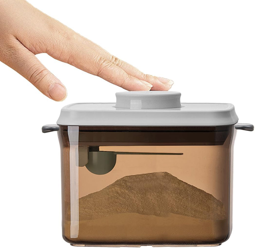 Ankou Airtight Formula Container-1000ml/400g Formula Dispenser with Lids, BPA-Free Food Storage Containers, One Button Handy Milk Powder Dispenser with Scoop and Scraper, Dark Brown